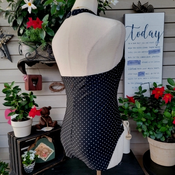 SPEEDO ♡ Sweet 1pc Black 'n White Polka Dot Low V Padded Bralette Swimsuit 10 - Picture 4 of 16